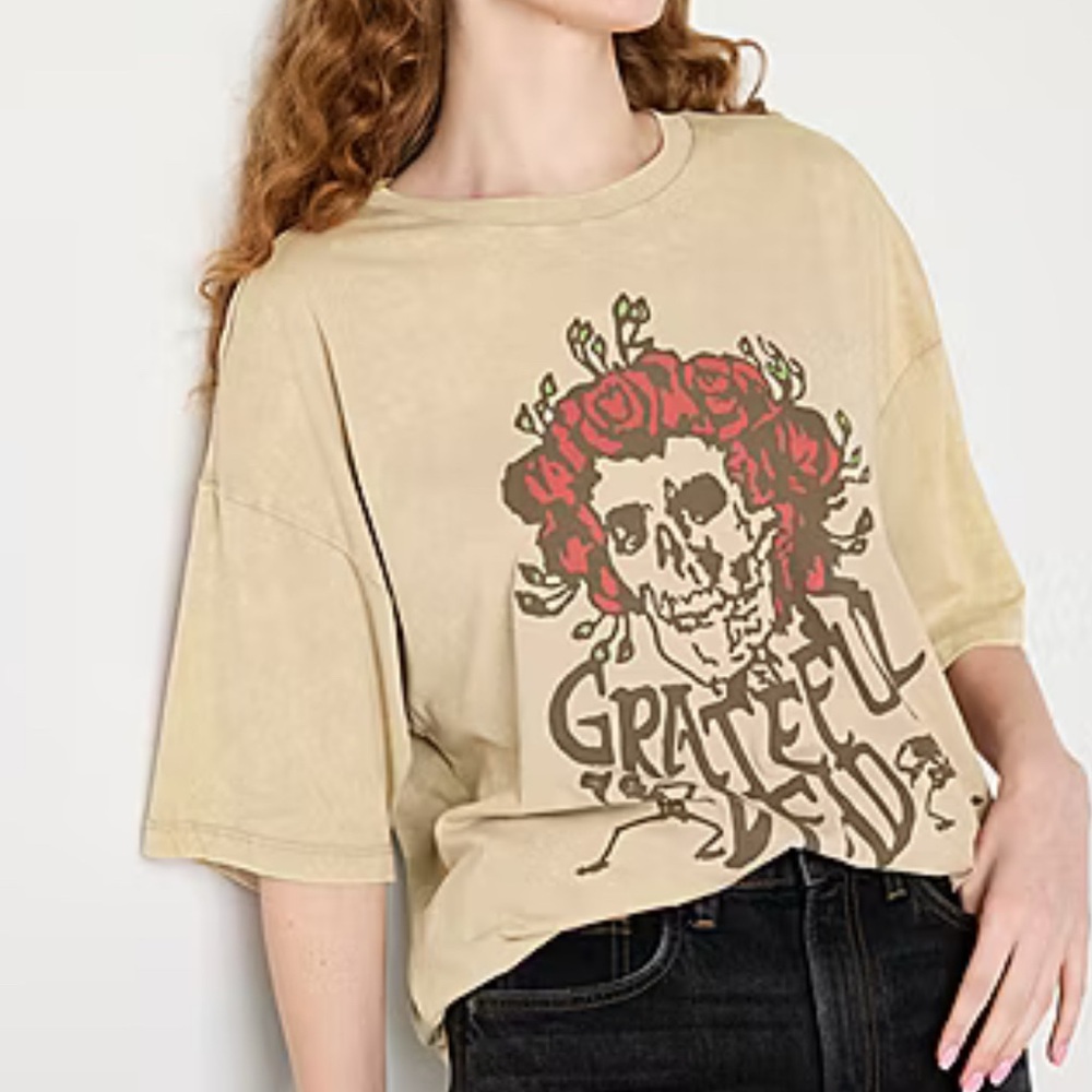 Grateful Dead Beige Graphic Tee Size Medium Oversized Tee Crew Neck